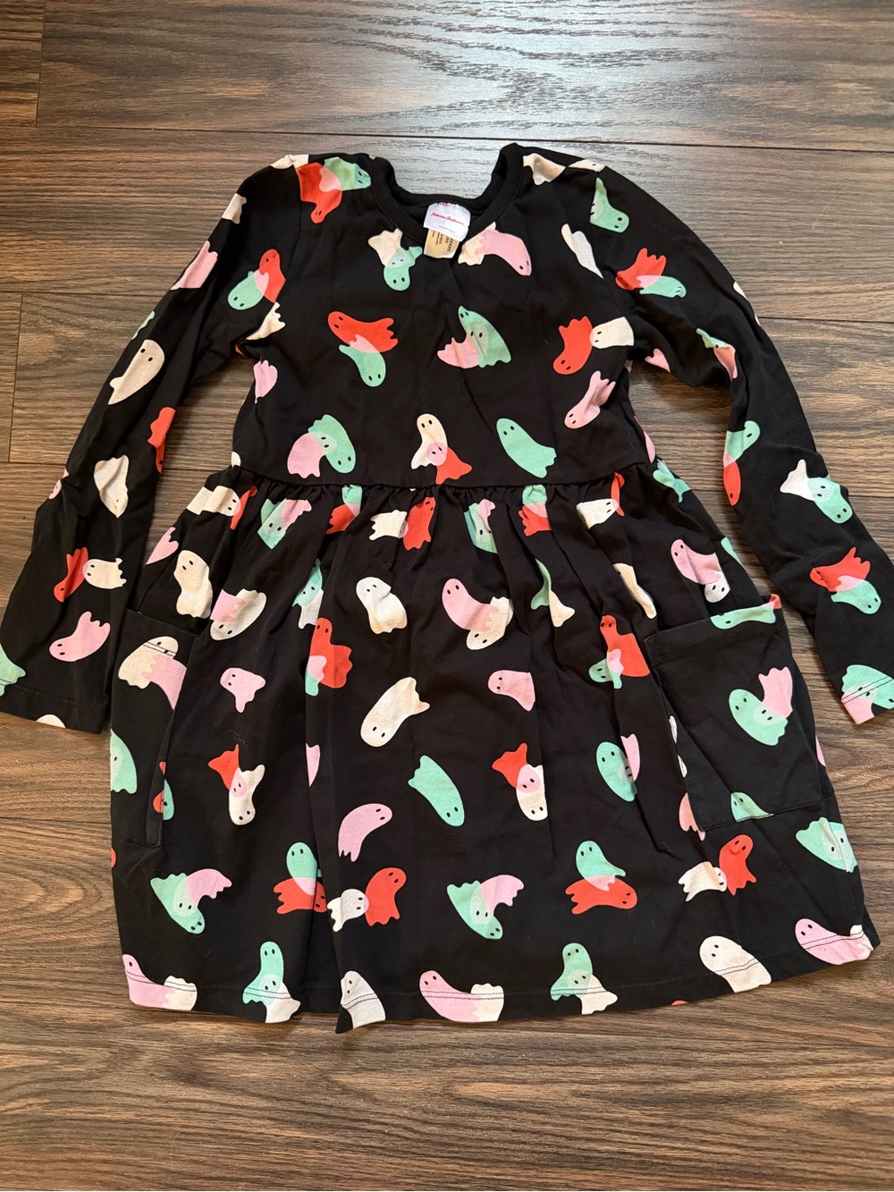 Hanna Andersson Girls' Black Ghost Print Long-Sleeve Dress size 6-7